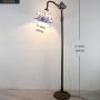 Tiffany Style Reading Floor Lamp Lighting W12H64 Inch White Blue Stained Glass Baroque Lampshade Antique Adjustable Arched Base S003B WERFACTORY LAMPS Living Room Bedroom Beside Table Desk Lover Gifts