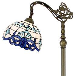 Tiffany Style Reading Floor Lamp Lighting W12H64 Inch White Blue Stained Glass Baroque Lampshade Antique Adjustable Arched Base S003B WERFACTORY LAMPS Living Room Bedroom Beside Table Desk Lover Gifts