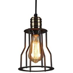 Industrial Pendant 1-Lights Pendant Lighting, Farmhouse Rustic Style Hanging Light with Matte Black Cage, Vintage Kitchen Island Pendant Light Fixture for Dining Room Bedroom Hallway Bar (1 Pack)