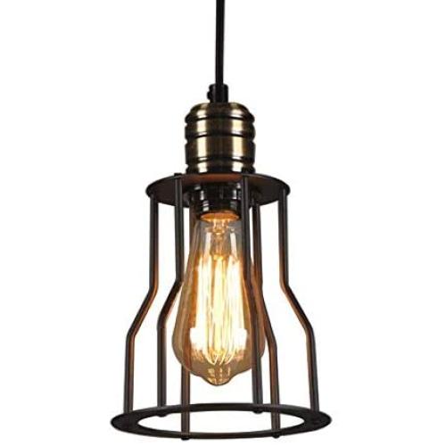 Industrial Pendant 1-Lights Pendant Lighting, Farmhouse Rustic Style Hanging Light with Matte Black Cage, Vintage Kitchen Island Pendant Light Fixture for Dining Room Bedroom Hallway Bar (1 Pack)