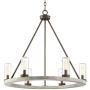 Lillian Gray Wood Bronze Wagon Wheel Chandelier 27'' Wide Rustic Farmhouse Clear Seeded Glass Cylinder Shades 6-Light Fixture Dining Room House Island Entryway Bedroom - Franklin Iron Works