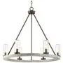 Lillian Gray Wood Bronze Wagon Wheel Chandelier 27'' Wide Rustic Farmhouse Clear Seeded Glass Cylinder Shades 6-Light Fixture Dining Room House Island Entryway Bedroom - Franklin Iron Works