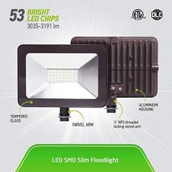 ASD 30W LED Flood Light Outdoor with Arm - 5000K Daylight 3035lm ETL & DLC - Super Bright Outdoor Light -  Bronze Slim LED Flood Light Fixture - Landscape Yard Lighting