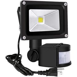 Motion Sensor Flood Lights Outdoor,10W Induction LED Lamp, IP65 Waterproof Spotlight,6500K LED Sensor Light,Security Light with US 3-Plug (Daylight White-Black)