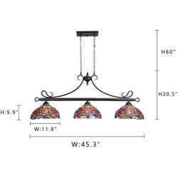 Capulina Tiffany Pool Table Lights 3-Light Dining Room Light Dragonfly Design Stained Glass Chandelier Hanging Light Tiffany Dining Table Lights 12'' Lampshade Vintage Style Chandelier…