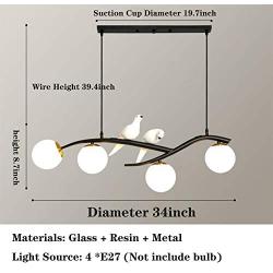 Kankanray 4-Lights Nordic Creative Chandelier Modern Resin Bird Glass Ceiling Lamp Flush Mount Lighting Fixture for Bar Dining Room Living Room Bedroom (Black)