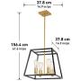 Artika CAR15-ON Carter Square 4 Pendant Light Fixture, Kitchen Island Chandelier, with a Steel Black and Gold Finish, 8