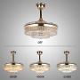 Crystal Ceiling Fan with Light, 42 Inch Chandelier Fans Light LED Remote Retractable Blades 3 Speeds Three Change Colors Crystal Invisible Fan Lamp For Bedroom Dining Living Room Gold