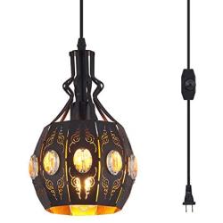 YLONG-ZS Hanging Lamps Swag Lights Plug in Pendant Light,Retro Style,Vintage Loft Design,Black Basket Cage Hanging Ceiling Lamp,Industrial Lighting Fixture and Decoration for Living Room Bedroom