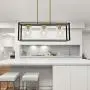 VINLUZ Industrial Chandeliers 3 Light with Clear Glass Shade Brushed Brass and Black Modern Farmhouse Dining Room Lighting Fixtures Hanging, Kitchen Island Linear Pendant Lights Ceiling