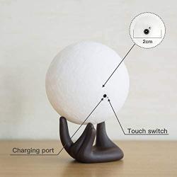 BRIGHTWORLD Moon Lamp, 3.5 inch 3D Printing Lunar Lamp Night Light with Black Hand Stand as Kids Women Girls Boy Birthday Gift, USB Charging Touch Control Brightness Two Tone Warm Cool White