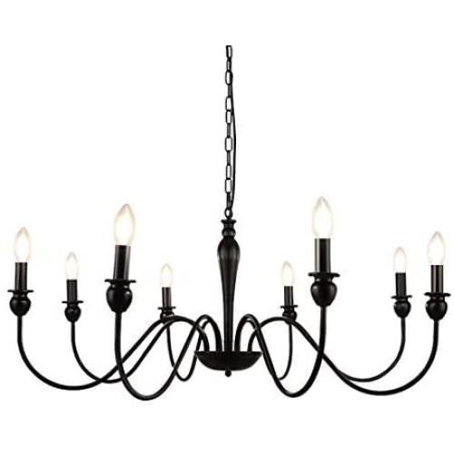 WBinDX 8-Light Farmhouse Chandelier, Black Candle Chandeliers for Dining Room, Rustic Industrial Iron Ceiling Light Fixture for Kitchen Foyer Living Room Bedroom