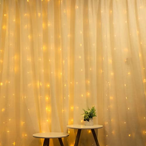 LED Curtain Lights, Window Curtain Lights for Wedding Party, Decorative Light Curtain, 342 Warm White Lights, for Indoor Outdoor, 9.8ft x 9.8ft, Vertical Lights String, for Bedroom, Wall, Backdrop