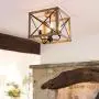VILUXY Retro Industrial Rectangle Metal Flush Mount Ceiling Light Fixture with Painted Wood Look Finish Shade for Hallway, Entryway, Passway, Dining Room, Bedroom, Balcony Living Room 4-Light