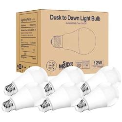 Torkase Outdoor Dusk to Dawn Light Bulbs, 12W(100W Equivalent), E26 3000K, Built-in Photocell Detector, Automatic On/Off, Smart Sensor LED Lighting Bulb for Porch Hallway Garage Boundary-6 Pack