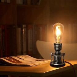 Industrial Farmhouse Small Table Lamp Base E26 Lights for Bedroom Bedside Reading, Steampunk Vintage Silver Water Pipe Rustic Lights Fixture Desk Lighting for Living Room, Vintage Stylish Decoration