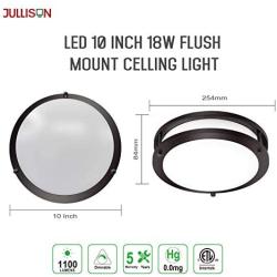 JULLISON 10 Inch LED Double Ring Flush Mount Ceiling Light Fixture, ETL, 5CCT Selectable 2700K-5000K, Dimmable 5%-100%,120VAC, 18W, 1100lm, 120W Equivalent, CRI>90, Oil Rubbed Bronze, Damp Location