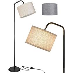 ELYONA Modern Floor Lamp for Living Room & Bedroom - Adjustable Reading Standing Light with 2 Fabric Shades ( Beige & Gray ) - Eye-Caring Tall Pole Floor Lamps for Office, Studio - Black