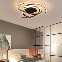 Modern LED Dimmable Ceiling Light with Remote Control Kitchen Island Lamp Dining Table Creative Spiral Flower Shape Design Metal Acrylic Ceiling Chandelier Lighting for Living Room Bedroom light Black