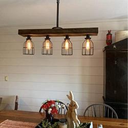 West Ninth Vintage Pendant Farmhouse Chandelier Fixture - Fayette Wood Beam Light - Rustic Lighting for Kitchen Island Lighting, Dining Room, Bar - Jacobean Stain