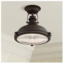 Verndale Industrial Ceiling Light Semi Flush Mount Fixture Bronze Dome 11 3/4'' Wide Clear Ribbed Glass for Bedroom Kitchen Living Room Hallway Bathroom - Possini Euro Design