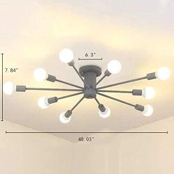 RUNNUP Contemporary Colorful Nordic Semi-Flush Mount Sputnik Ceiling Light 10 Lights Chandelier Light Metal Suspension Light for Kitchen Living Room Dining Room,Gray