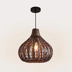 Modern Weave Wicker Hanging Lamp -KWOKING Lighting 1 Light Indoor Lighting Fixture Gourd Rattan Pendant Chandelier Natural Woven Light for Hallway Dining Room - 14''Width