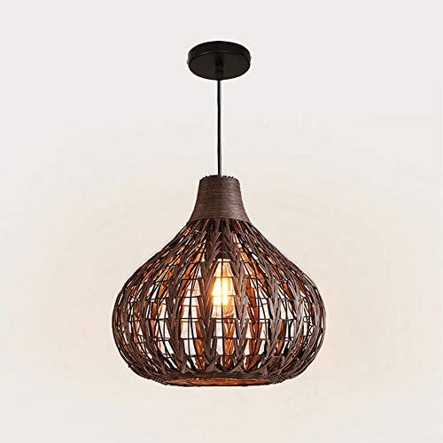 Modern Weave Wicker Hanging Lamp -KWOKING Lighting 1 Light Indoor Lighting Fixture Gourd Rattan Pendant Chandelier Natural Woven Light for Hallway Dining Room - 14''Width
