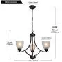 VINLUZ 3 Light Shaded Contemporary Chandeliers with Alabaster Glass Black Rustic Light Fixtures Ceiling Hanging Mid Century Modern Pendant Lighting for Bed Room Dining Room Foyer Living Room