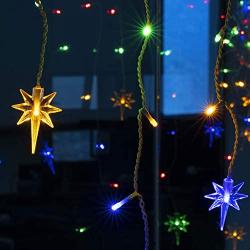 Twinkle Star Icicle Lights with Star, Outdoor Dripping Christmas Light with Bethlehem Star, 150LED 8 Modes White Wire Curtain Lights 30 Drops, Indoor Xmas Holiday Wedding Party Decor, Multicolor