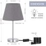 HAITRAL Modern Table Lamps - Grey Small Nightstand Lamps Set of 2, Bedside Desk Lamps for Bedroom, Office, College Dorm, Kids Room with Mini Metal Basic and Fabric Lamp Shade - Silver (HT-ATH05-15X2)