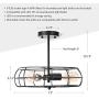CO-Z 3 Light Industrial Cage Ceiling Light, 15'' Rustic Retro Wired Chandelier for Bedroom, Dining Room, Living Room, Farmhouse Lighting, ORB Finished Metal Fan Shade Pendant Lamp Fixture