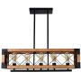 Farmhouse Rectangle Wood Metal Vintage Pendant Light, Industrial Kitchen Island Hanging Pendant Lighting with 5 Lamp Socket, Rustic Farmhouse Pendant Lamp