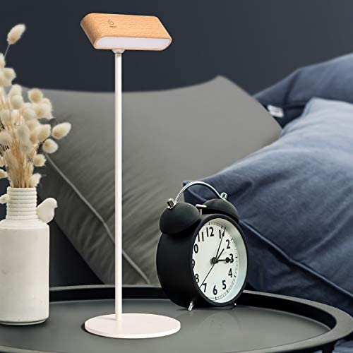 Table Reading Light [Modern Wooden Dimmable 360°Adjustable] USB Rechargeable Cordless Portable Battery Powered Desk Reading Lamp for Office College Dorm Study Home Bedroom Bedside