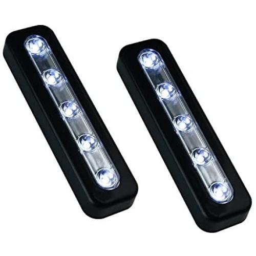 VILONG Super Bright DIY Stick-on Anywhere 5-LED Touch Tap Light Push Light, Car, Sheds, Storage Room,LED Night Light(2 Pack) (Black)