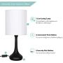 Modern Bedside Lamp, Small Nightstand Table Lamp with White Fabric Lampshade, Black Metal Desk Lamps for Bedroom Living Room Dorm Study or Office