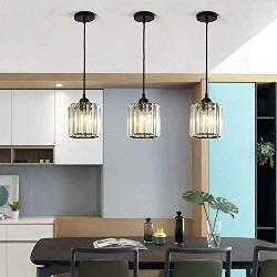 Mini Pendant Light Crystal Pendant Lighting Fixture Flush Mount Ceiling Lighting Fixture Adjustable Hanging Light for Dining Room Bedroom Kitchen Island Living Room Hallway,E26 Bulb,Black