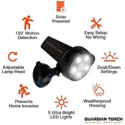 Guardian Torch - Home Security Spotlight (1-Light) Solar Outdoor Light & Floodlight, 120° Motion Sensor, Auto On/Off, Adjustable & IP65 Water Resistant