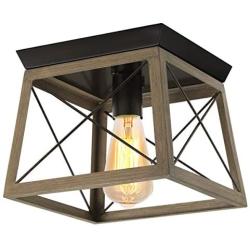 Farmhouse Light Fixture, KingSo Collection One-Light Ceiling Light Fixture with Wood Texture, Flush Mount Ceiling Light for Hallway Dining Room Bedroom Foyer