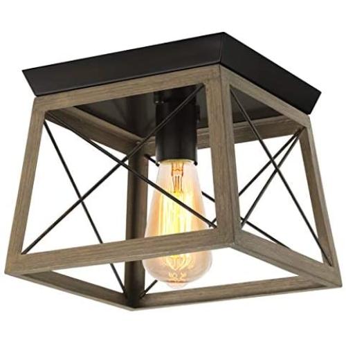 Farmhouse Light Fixture, KingSo Collection One-Light Ceiling Light Fixture with Wood Texture, Flush Mount Ceiling Light for Hallway Dining Room Bedroom Foyer