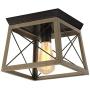 Farmhouse Light Fixture, KingSo Collection One-Light Ceiling Light Fixture with Wood Texture, Flush Mount Ceiling Light for Hallway Dining Room Bedroom Foyer
