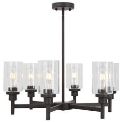 VINLUZ 6 Light Farmhouse Chandelier Classic Pendant Lighting Oil-Rubbed Bronze Industrial Ceiling Lighting Fixture with Clear Glass Shades for Dining Room Kitchen Livingroom