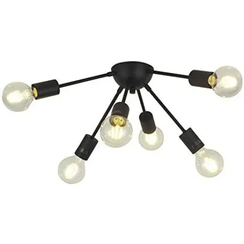 VINLUZ 6-Light Sputnik Chandelier Black Mid Century Modern Ceiling Light Industrial Pendant Lighting for Kitchen Dining Room Living Room