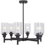 VINLUZ 6 Light Industrial Chandelier Black Pendant Lighting Hanging Fixture with Cylinder Clear Glass for Kitchen Bedroom Dining Room