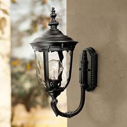 Bellagio Traditional Outdoor Wall Light Fixture Texturized Black Upbridge 16 1/2'' Clear Hammered Glass for Exterior House - John Timberland