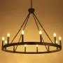 Wellmet 12-Light Black Wagon Wheel Chandelier Diam 38 inch, Farmhouse Industrial Country Style Large Round Pendant Light Fixture for Dining Room, Kitchen Island