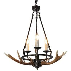 Unitop Rustic Antler Chandelier, 3 Light 25.6'' Diameter Farmhouse Pendant Light Fixture for Living Room Kitchen Island Cafe Bar