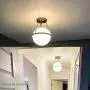 Mid Century Modern Globe Semi Flush Mount Ceiling Light Fixture,White Opal with Brass Finish,Living/Dinning Room