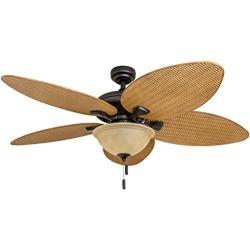 Honeywell Ceiling Fans 50507-01 Palm Island 52-Inch Tropical Ceiling Fan with Tuscan Bowl Light, Five Leaf/Wicker Blades, Indoor/Outdoor, Sandstone