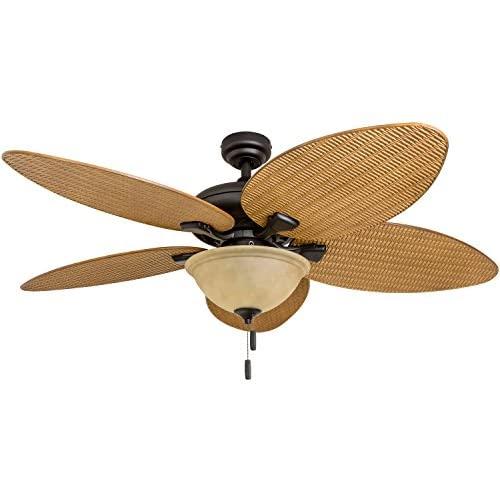 Honeywell Ceiling Fans 50507-01 Palm Island 52-Inch Tropical Ceiling Fan with Tuscan Bowl Light, Five Leaf/Wicker Blades, Indoor/Outdoor, Sandstone